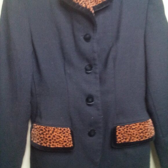 Lord & Taylor Jacket Blazer 8 Wool Animal Print Black - Picture 7 of 15